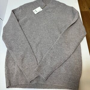 Schott NYC NWT Waffle Knit Thermal Wool Blend Pullover Sweater Taupe Size Large